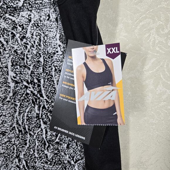 Avia AV Brushed Jacq Legging sz XXL (20) Black White Side Pockets Reflective - Picture 7 of 15